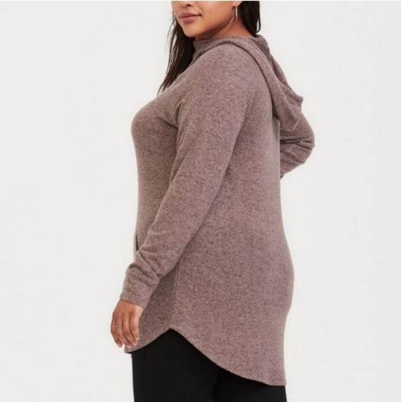 Torrid Brown Super Soft Plush Cowl Neck Tunic Pullover Hoodie Sweatshirt - Picture 3 of 10